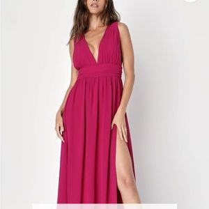 Lulus Heavenly Maxi Dress W Slit in Fuchsia